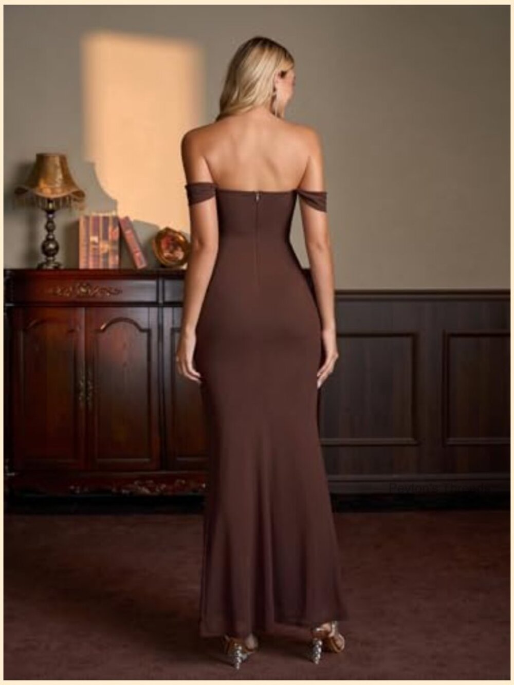 Off Shoulder Corset Maxi Dress with High Slit Ruched Bodycon - Picture 3 of 6